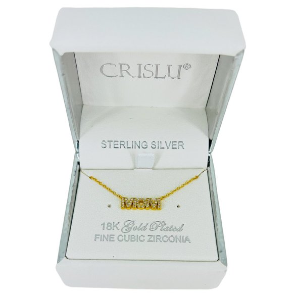 Crislu 18K Gold Plated MOM Necklace – Sparkling CZ Pendant, 18" Chain Gift - Picture 2 of 4